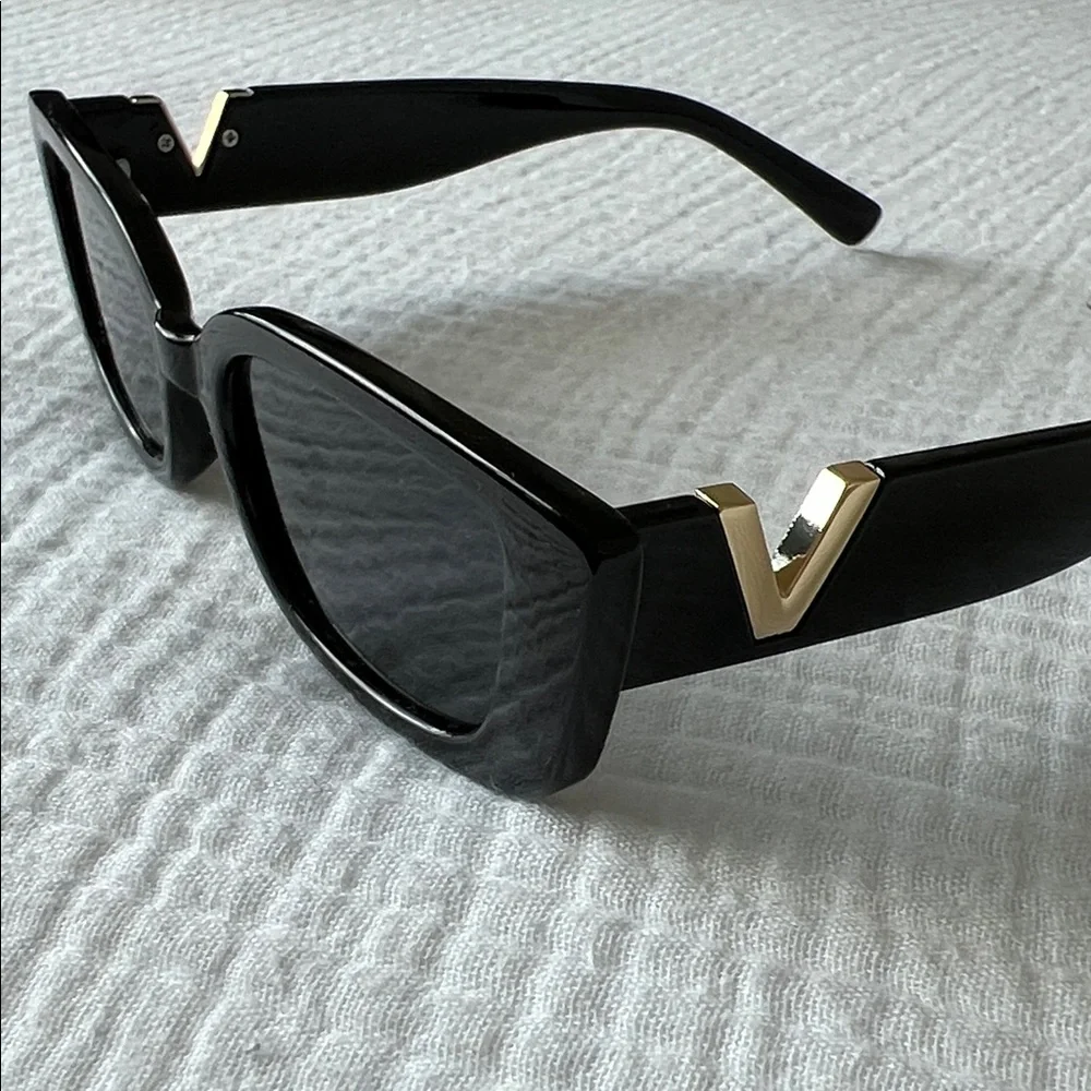 NIB/NWT • SET OF 2: Rectangular Sunglasses — Black & Cream with Gold Accents